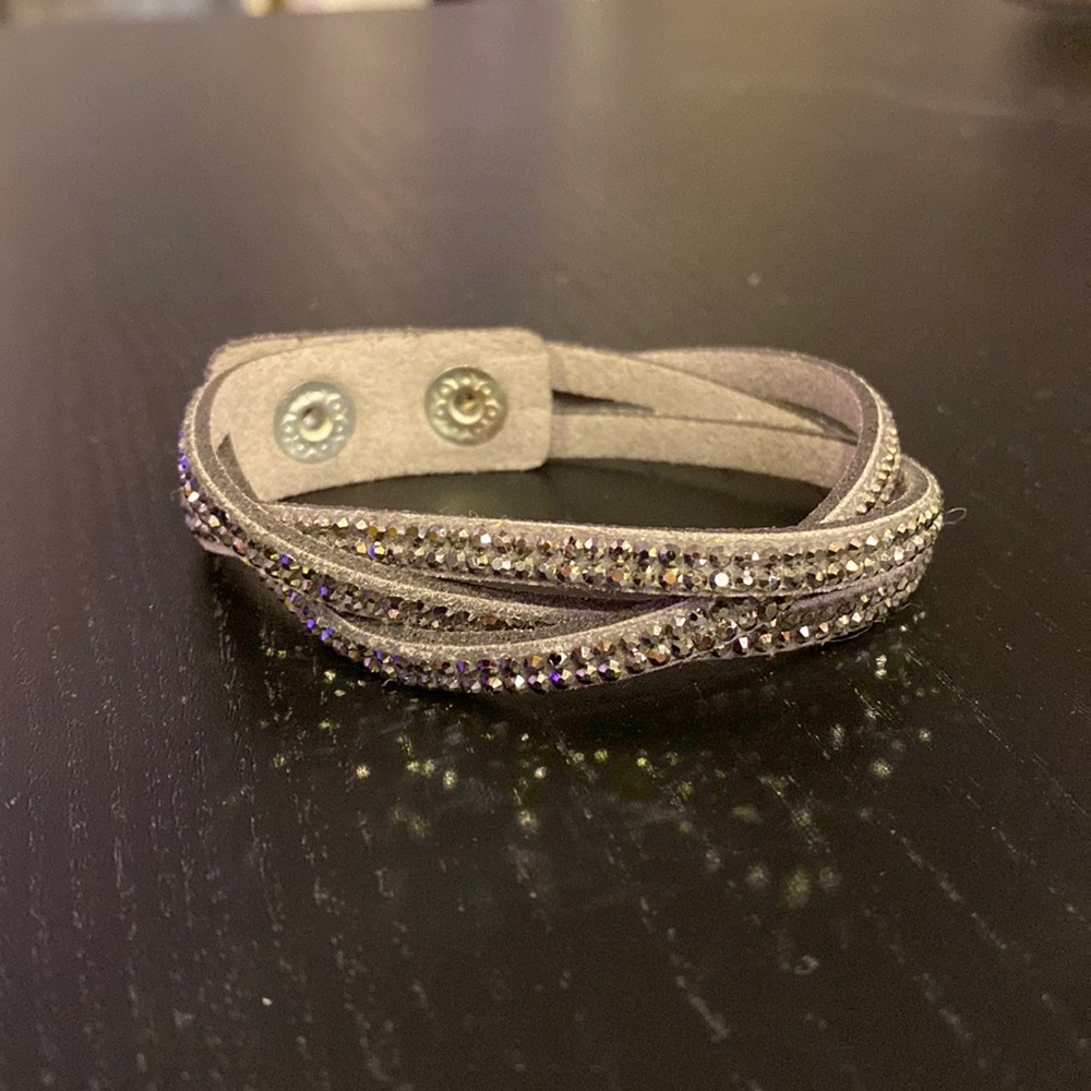 Grey Sueded Rhinestone Bracelet